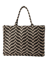 PRIMROSE Fashion Canvas Tote Bag, Black and Beige Chevron Pattern, Large Shoulder Handbag